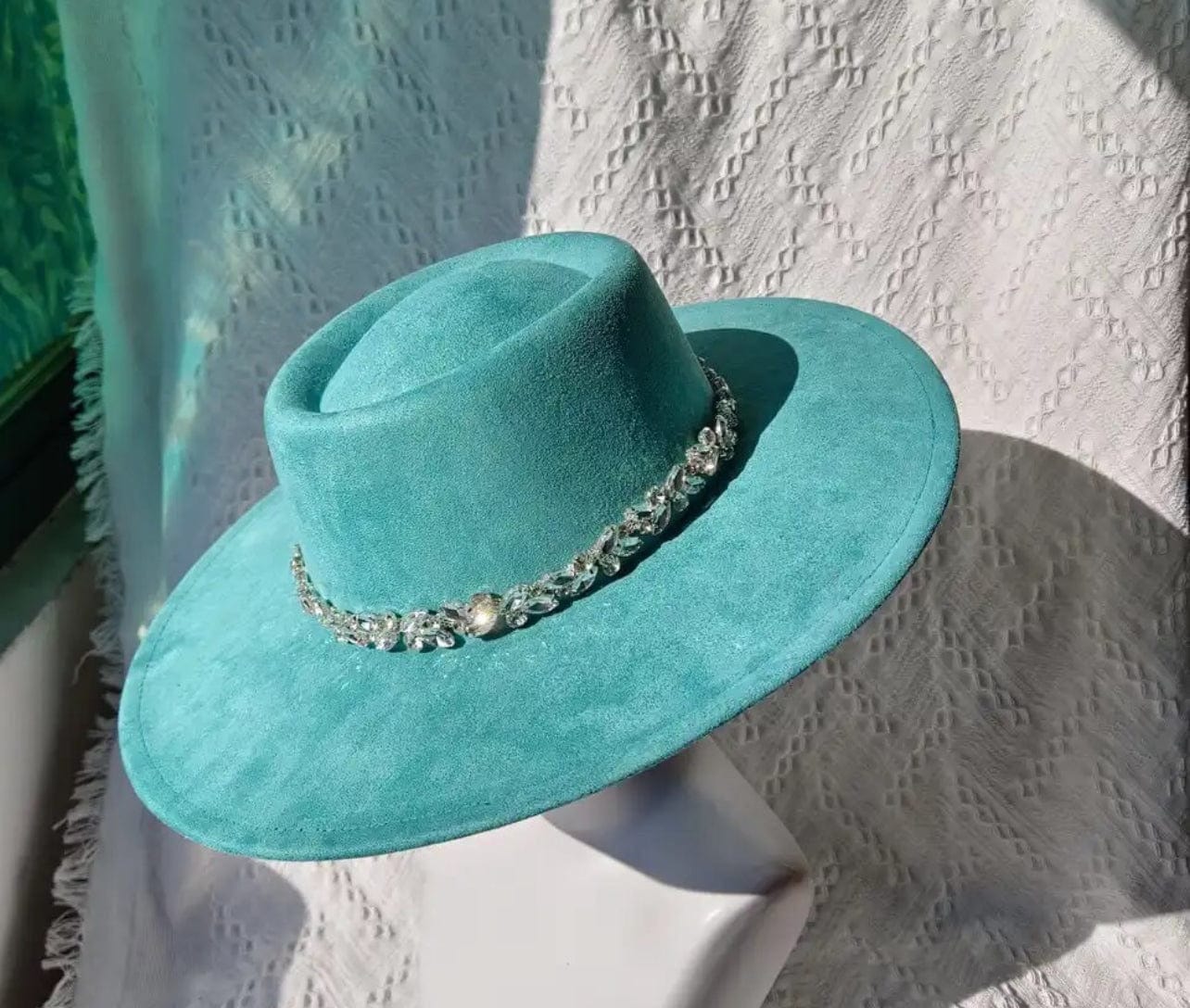 Raw flower diamond round brim Fedora Hat-2