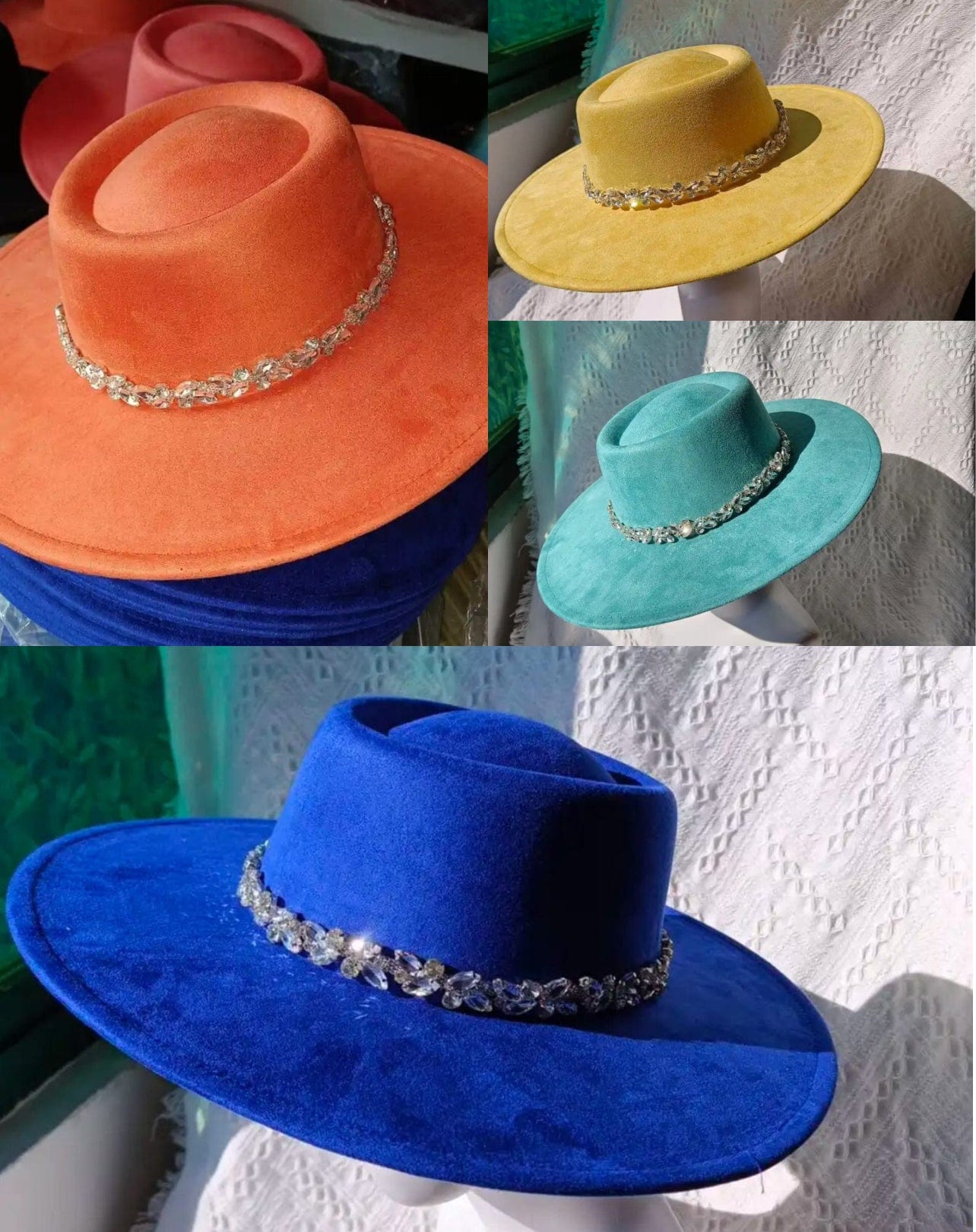 Raw flower diamond round brim Fedora Hat-1