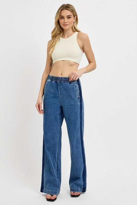 RISEN Full Size Elastic Waist Wide Leg Jeans Plus Size-3
