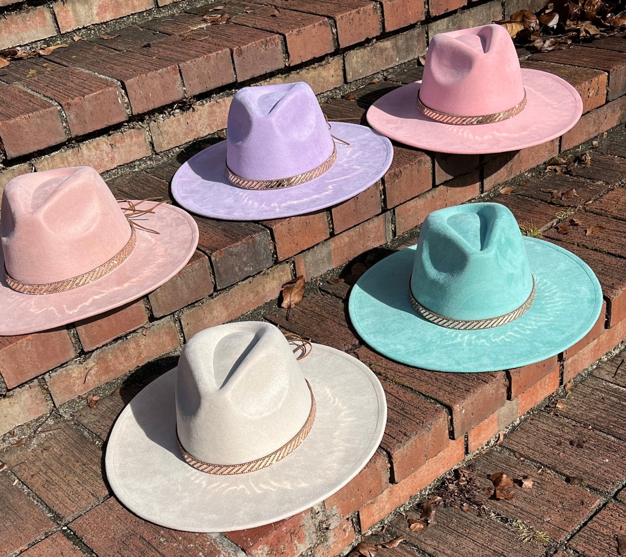 Vegan Suede Hat, Hat with Rosegold Accessory, Hat for Burning, Wide Brim Hat, Rancher Hat, Hat for customization-1