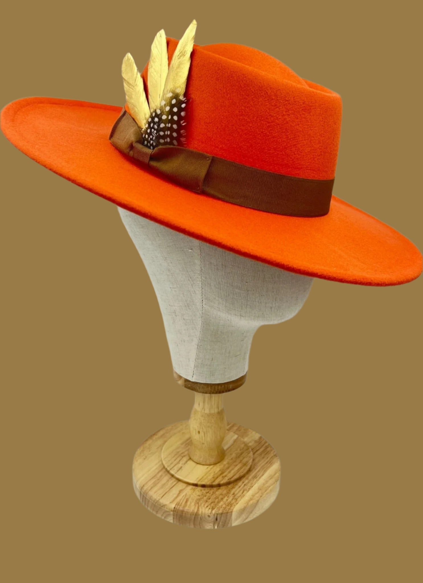 Round Bow Tie Fedora Hat -Orange-0