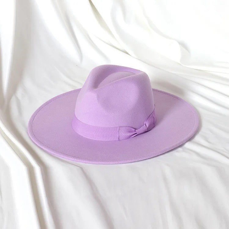 Ribbon Brim Stiff Fedora Hat-lavender-0