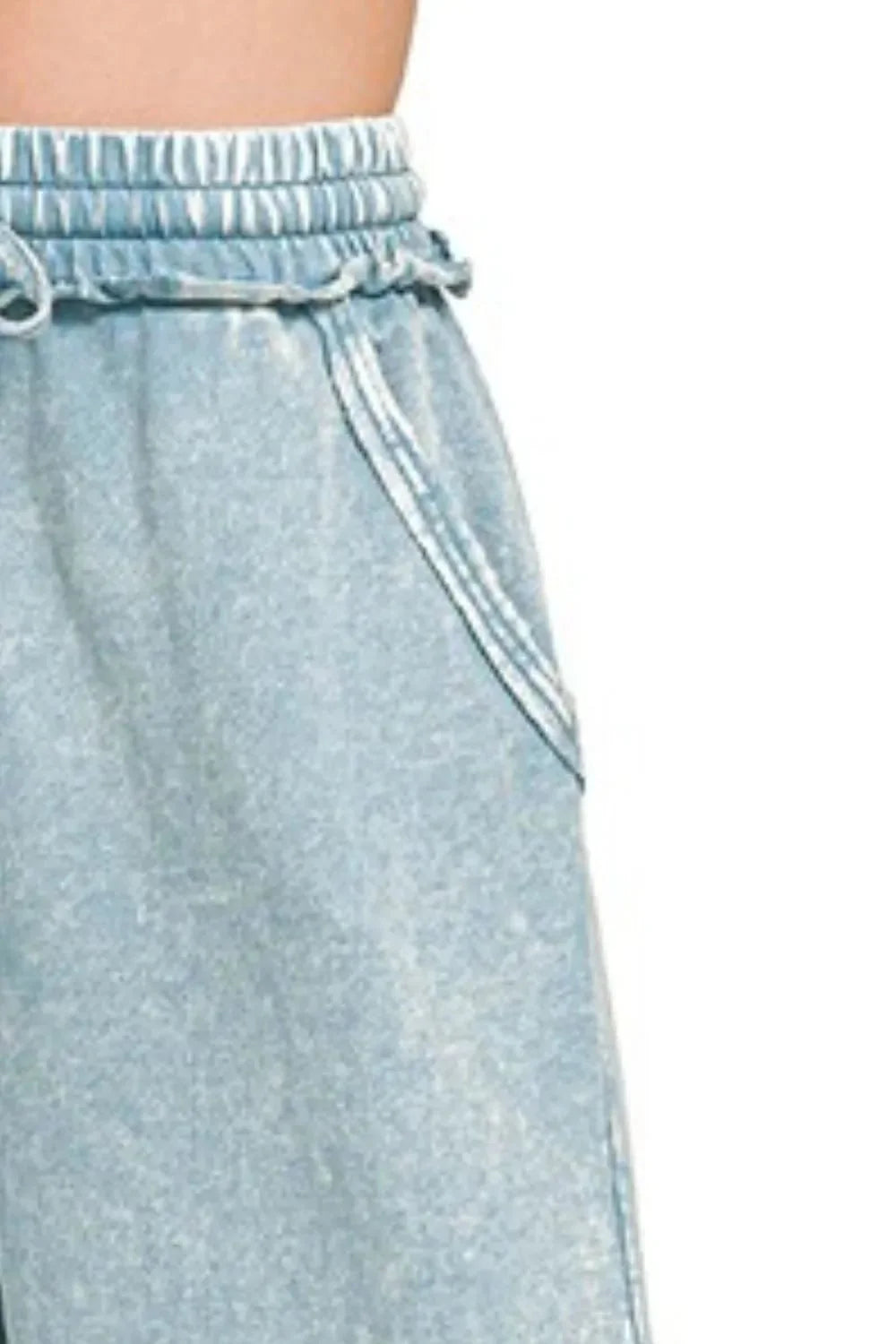 Zenana Washed French Terry Palazzo With Pockets-2