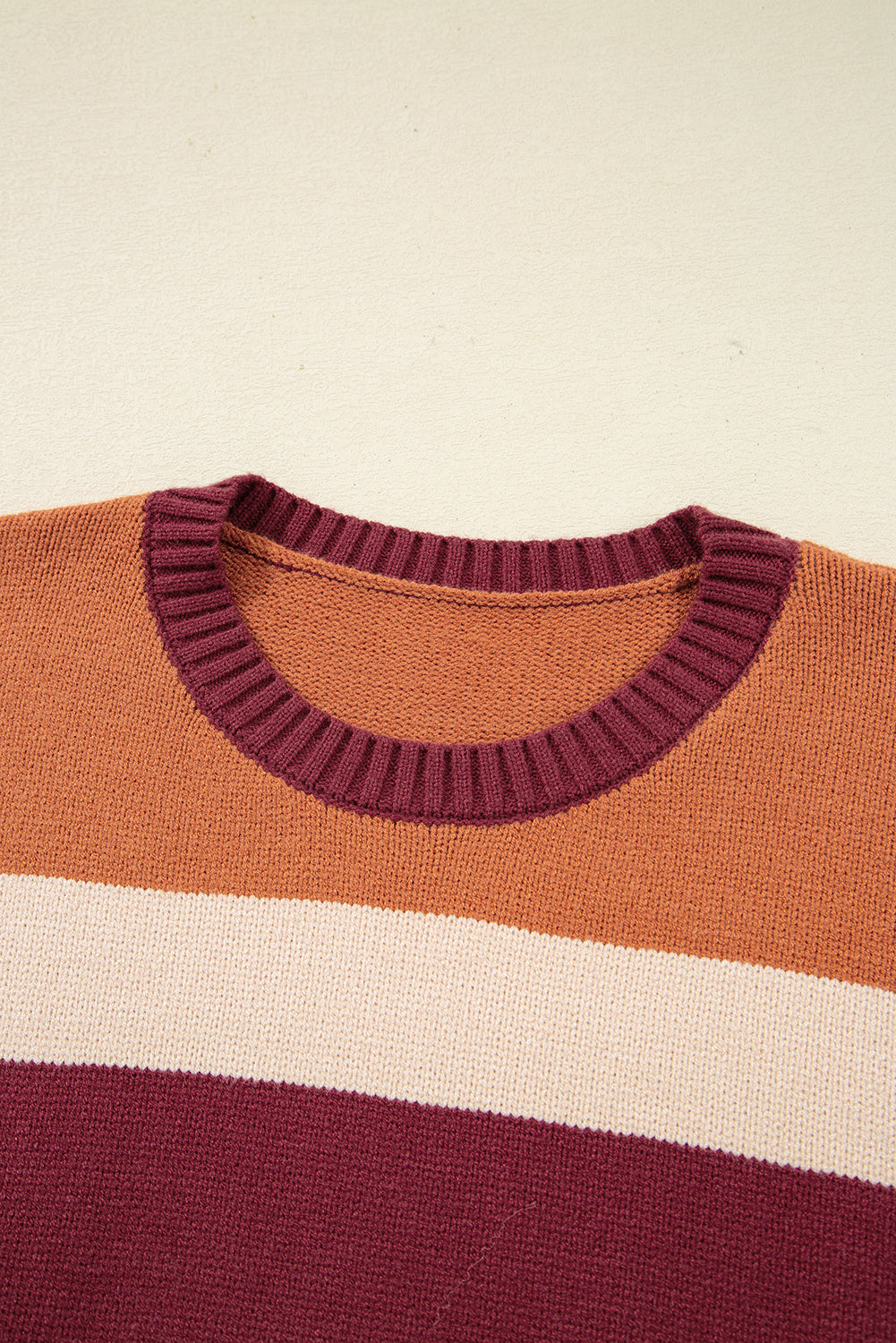 Brown Checkered Colorblock Knitted Drop Shoulder Sweater