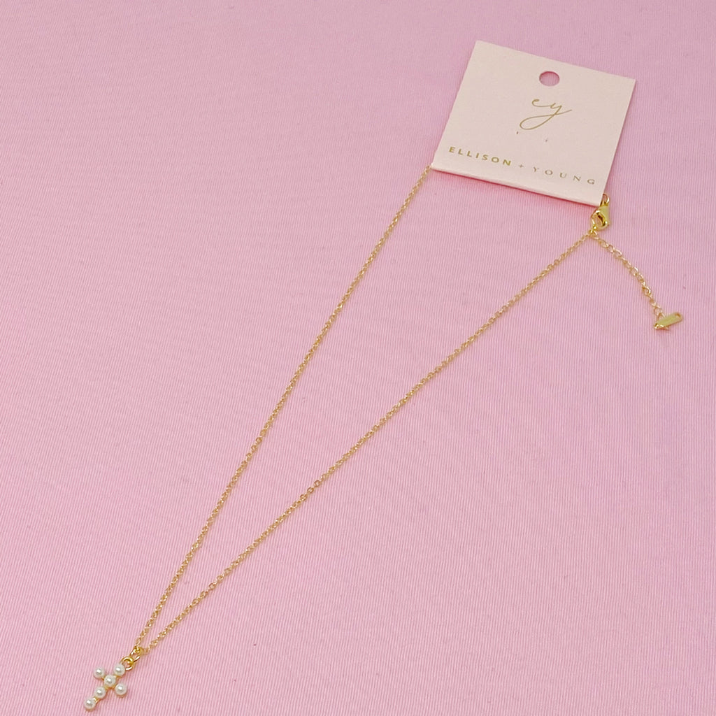 Shell Pearl Cross Necklace-3