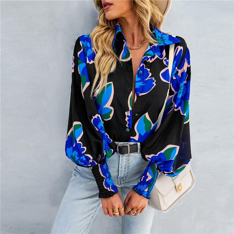 Boho Printed Lantern Sleeve Top – Relaxed Fit Casual Shirt for Country Girls