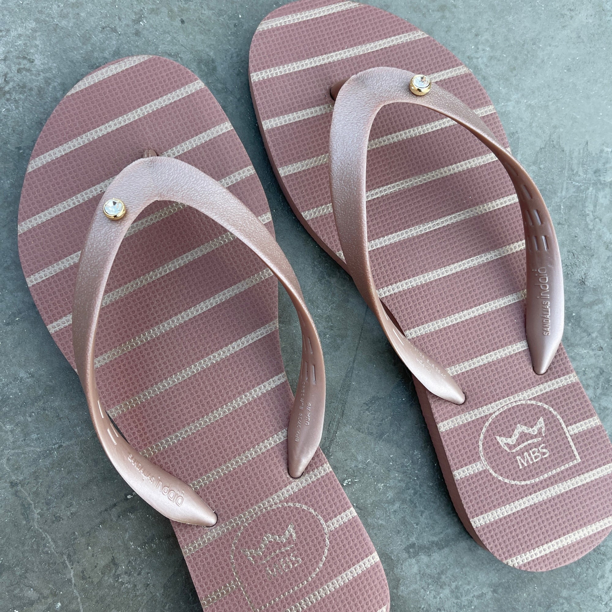 Nude and Striped Gold Flip Flops-1
