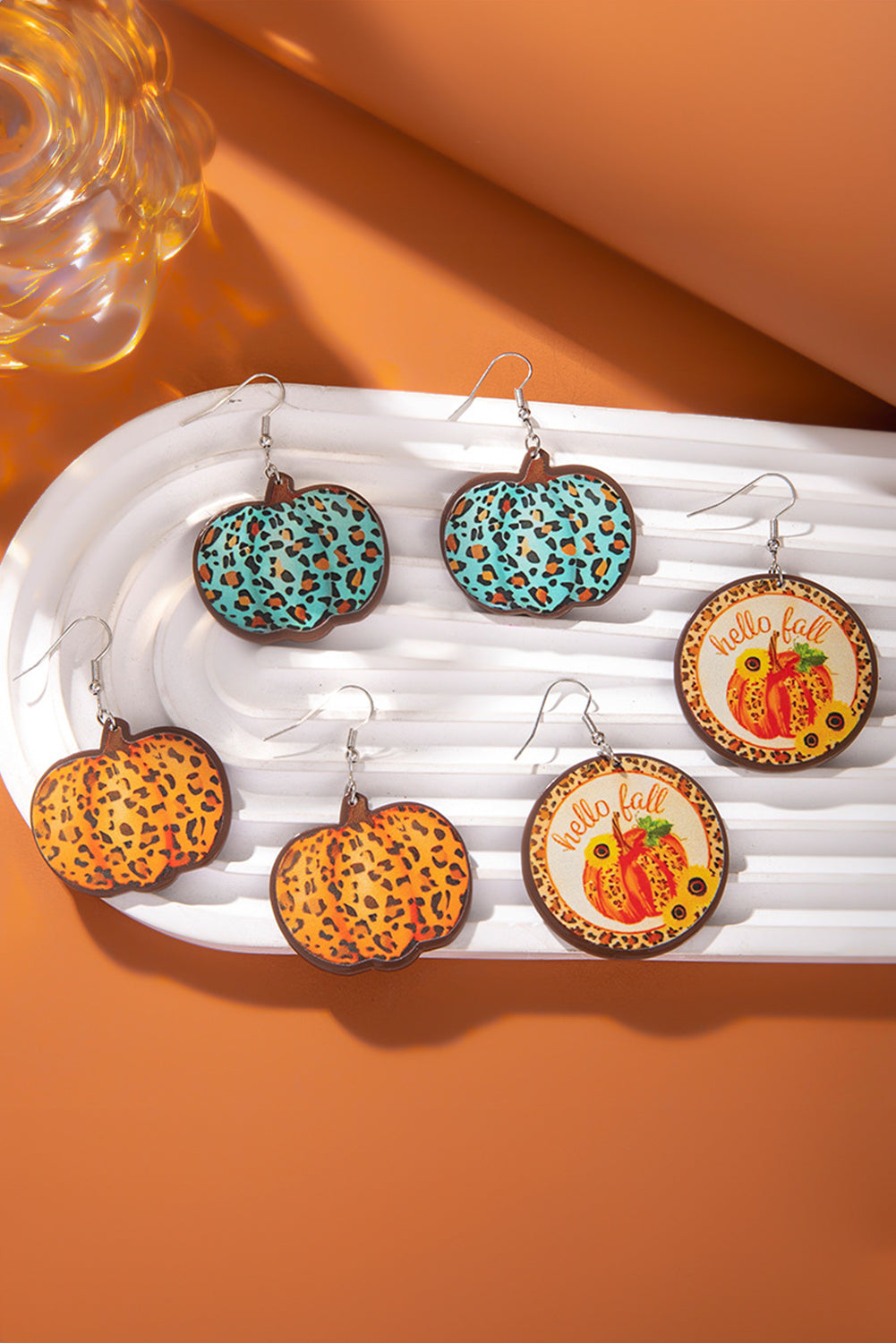 Orange Leopard Pumpkin Hook Earrings