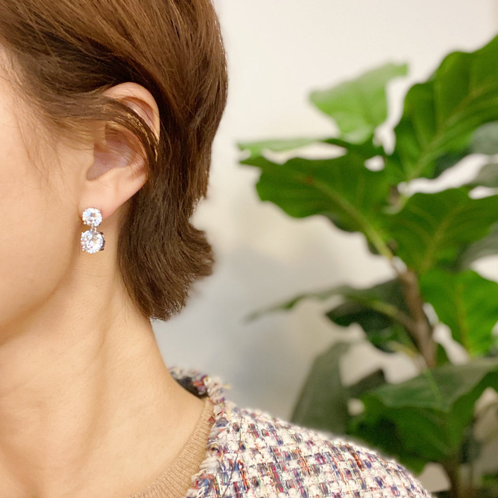 Double Diamond Dangle Earrings-2