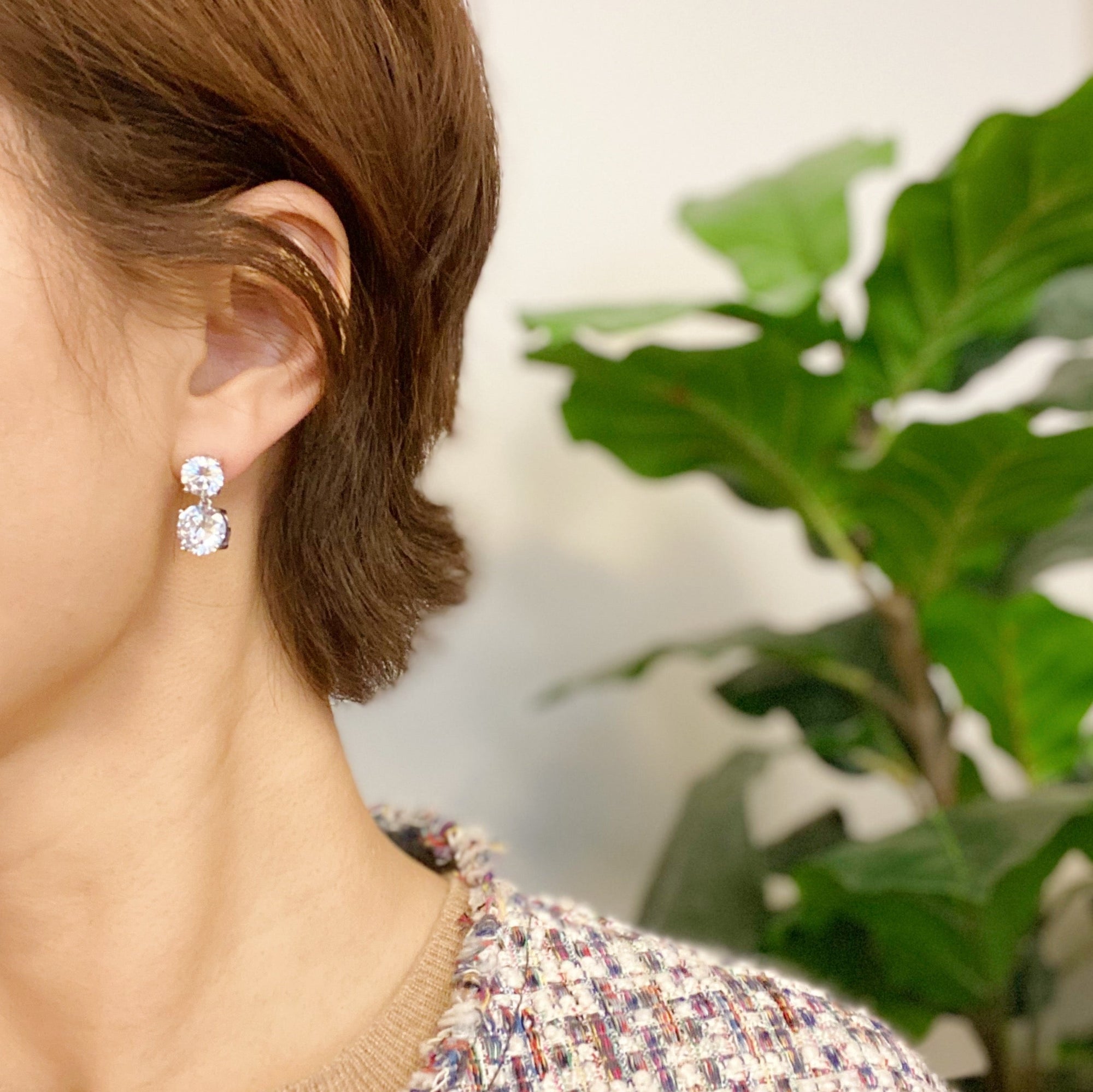 Double Diamond Dangle Earrings-2