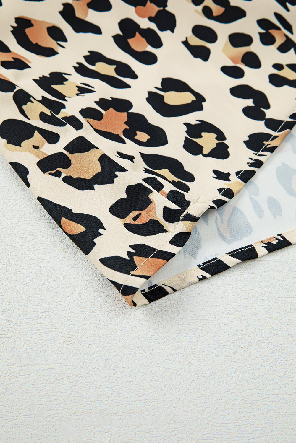 Khaki Pop of Color Neckline Loose Fit Leopard Print Blouse