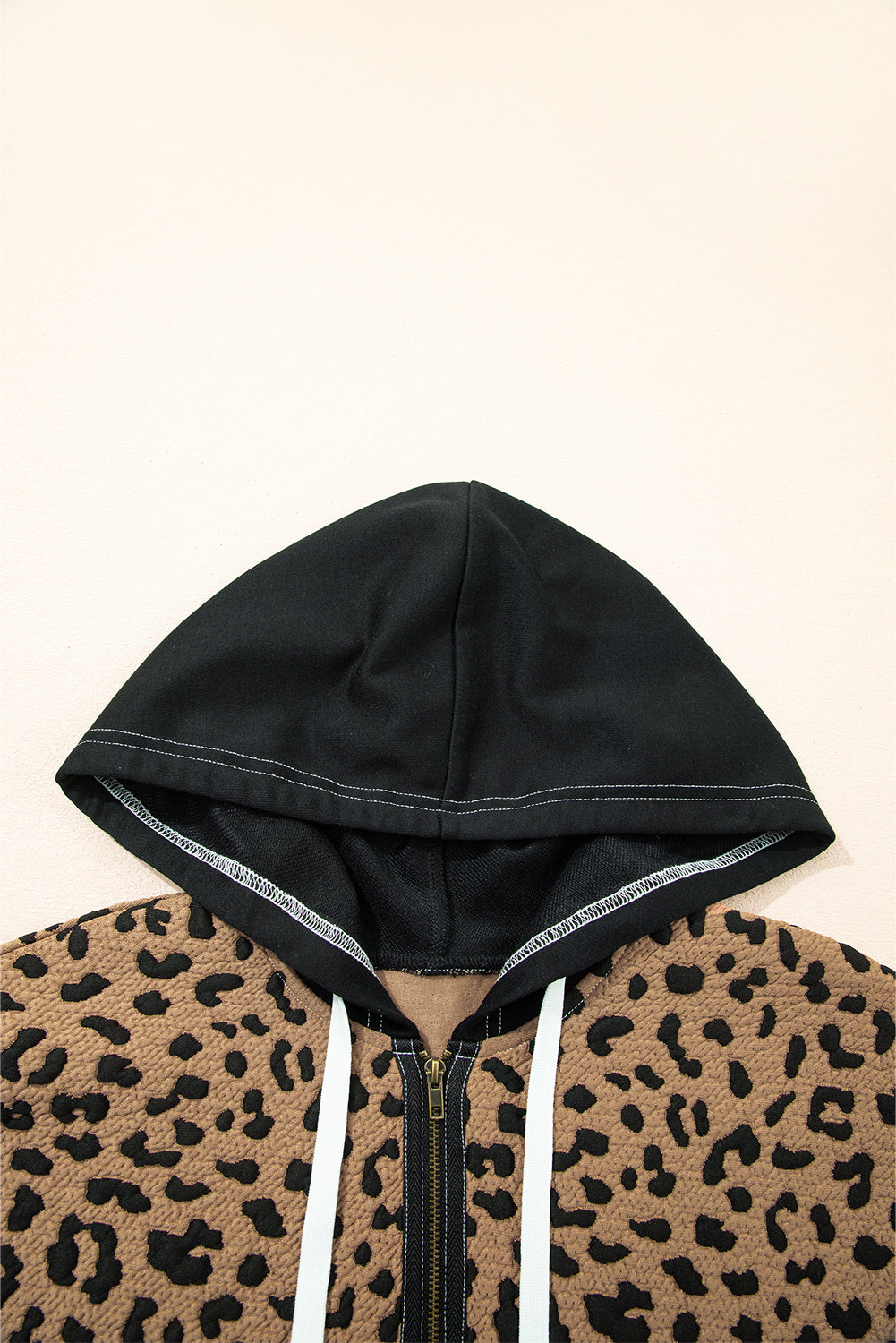 Brown Leopard Patchwork Quarter Zip Hoodie