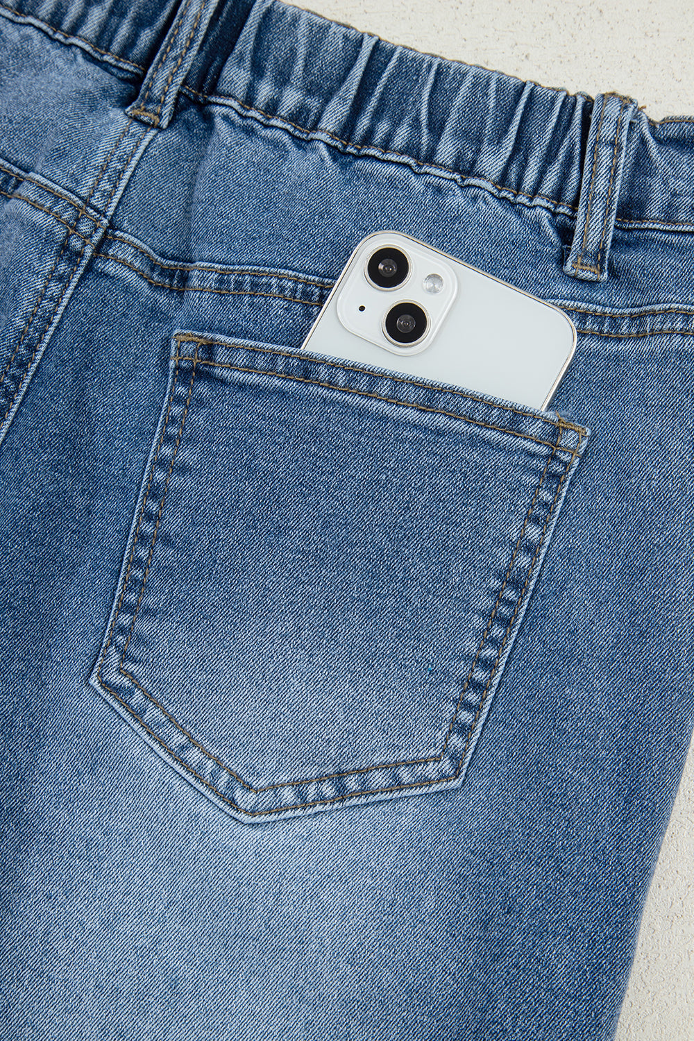 Stone Blue Star Patchwork Light Wash Wide Leg High Waist Jeans