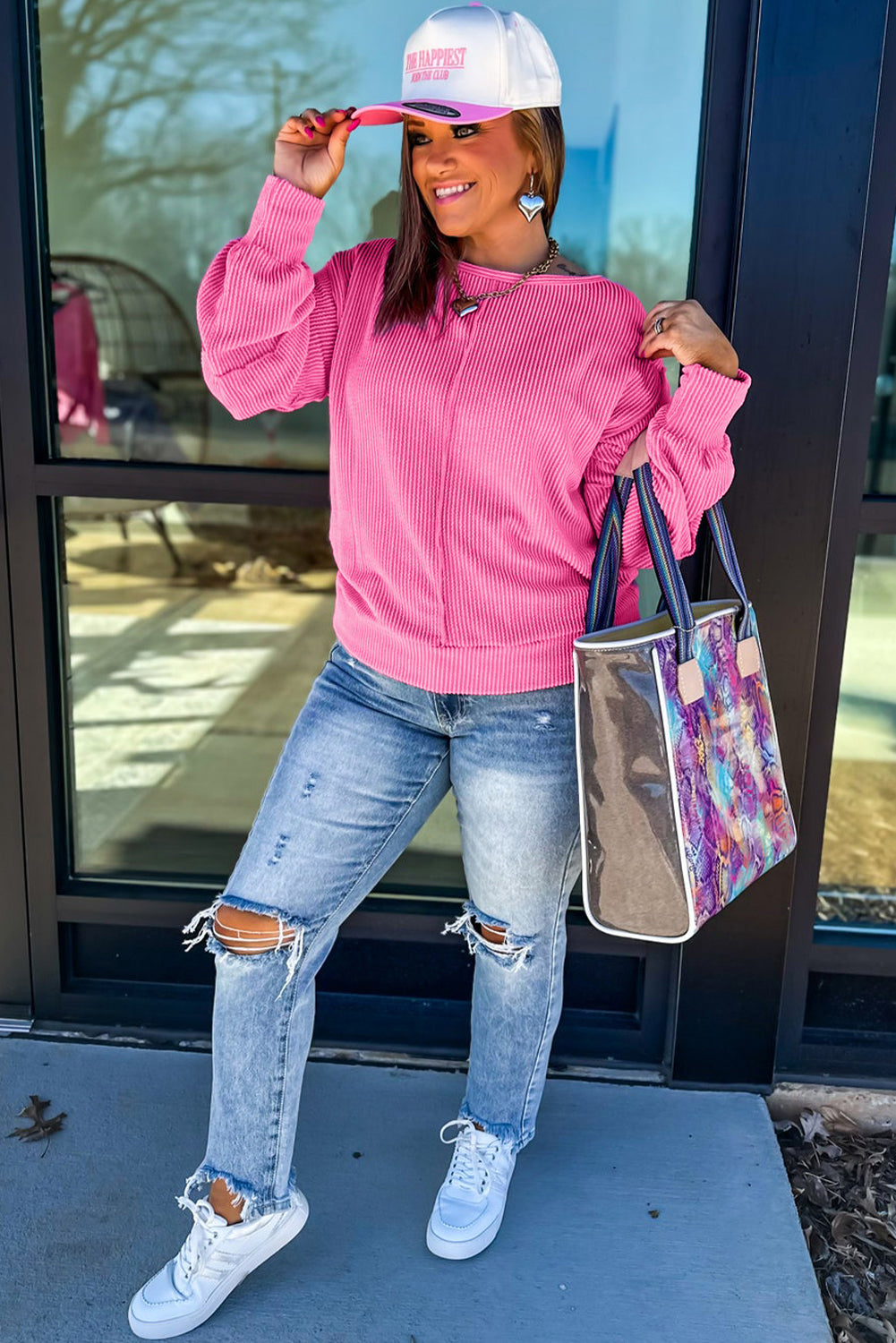 Bonbon Twist Ribbed Exposed Seam Detail Plus Size Top