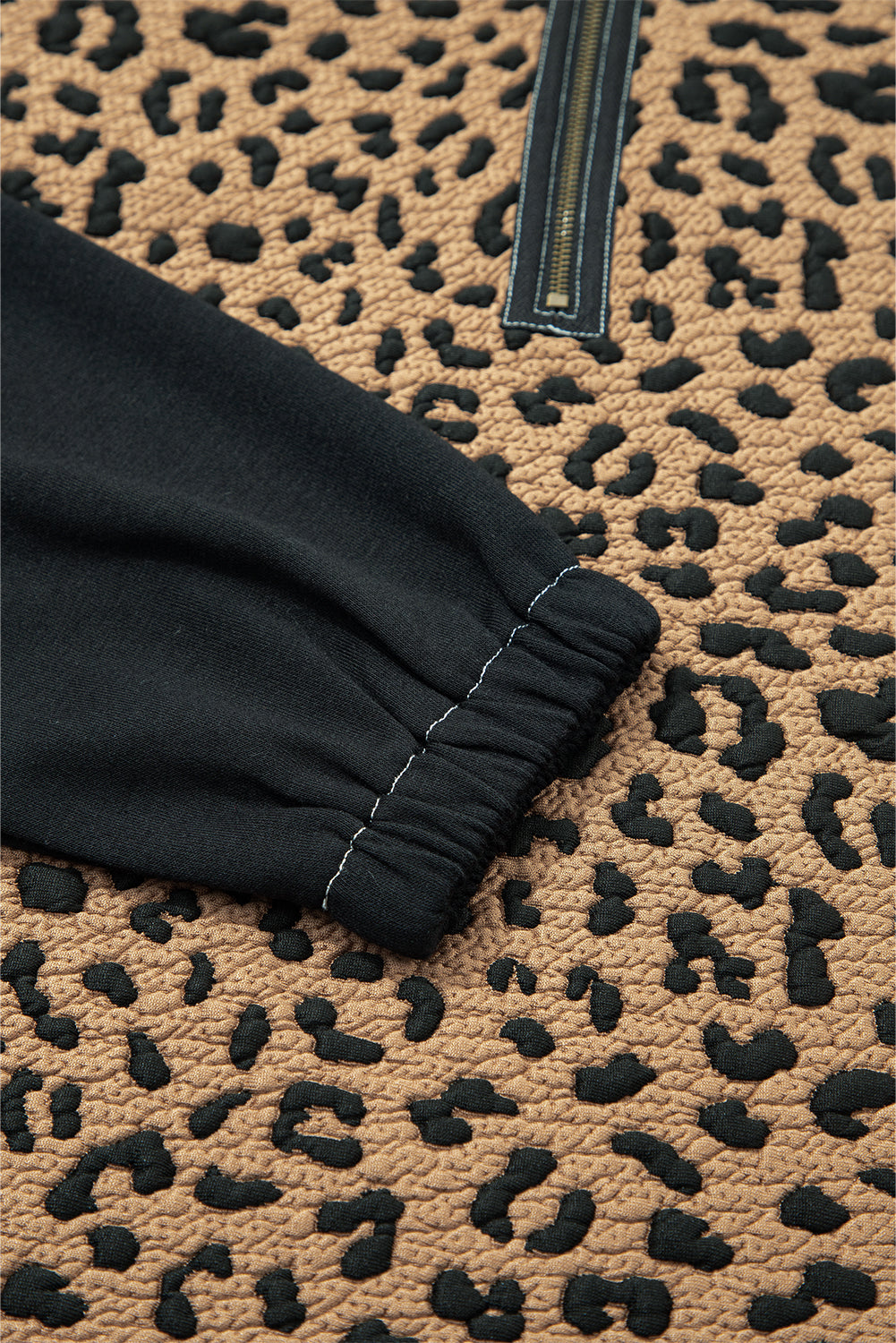Brown Leopard Patchwork Quarter Zip Hoodie
