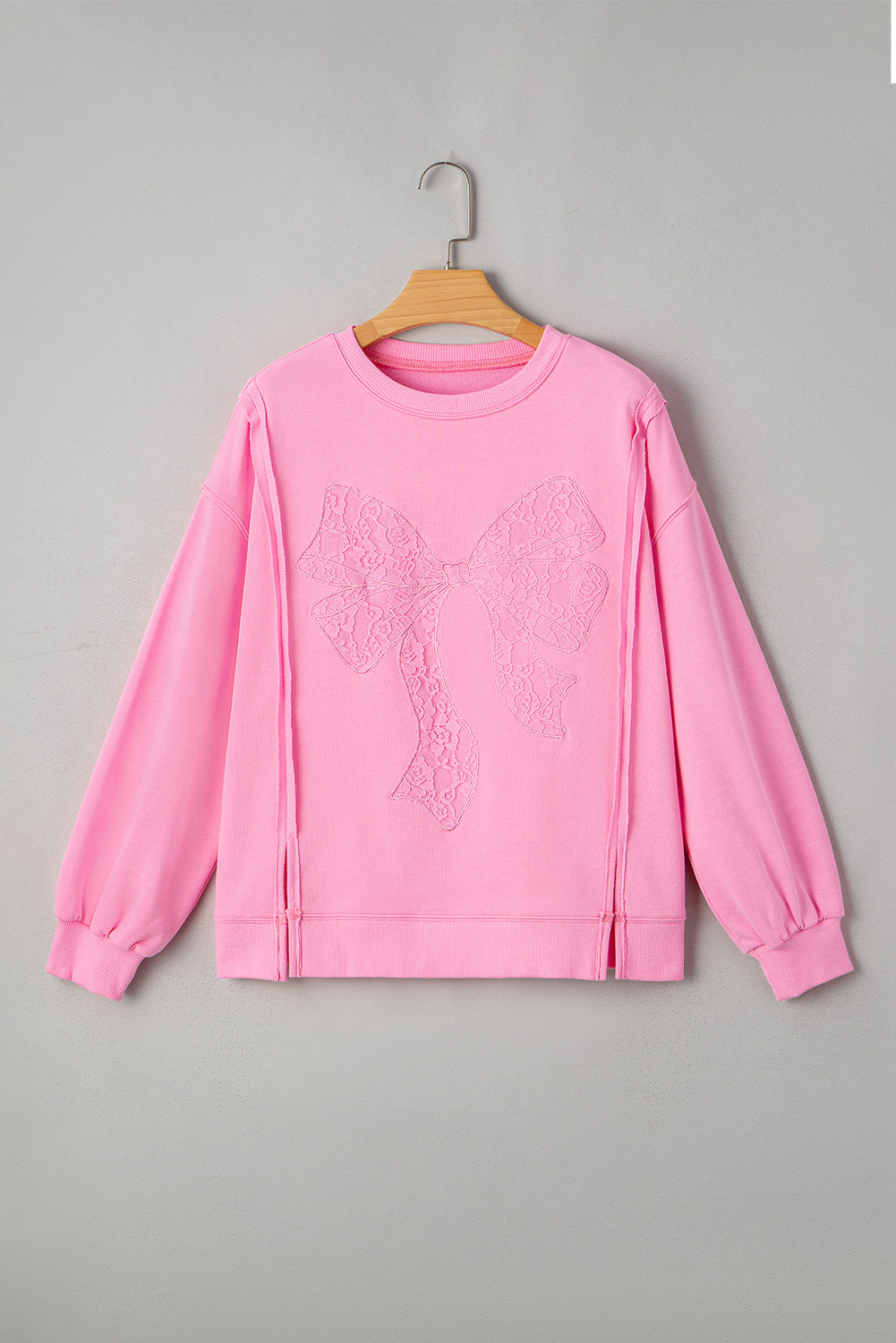Bonbon Lace Bow Embroidered Exposed Seam Sweatshirt