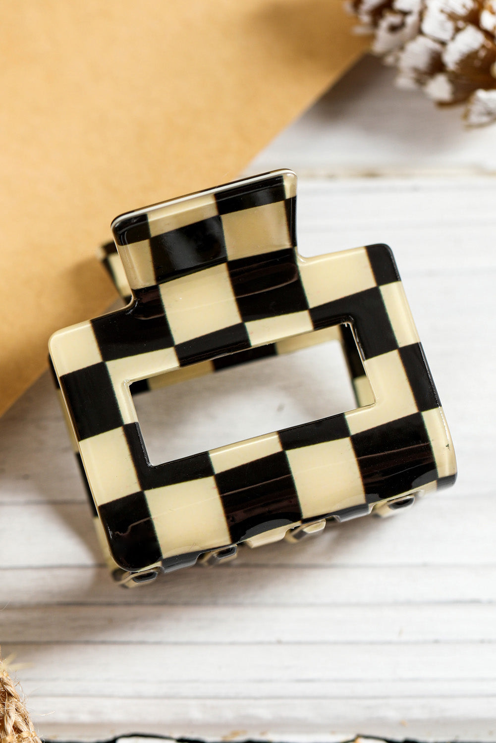 Black Checkerboard Print Hollowed Mini Square Claw Clip