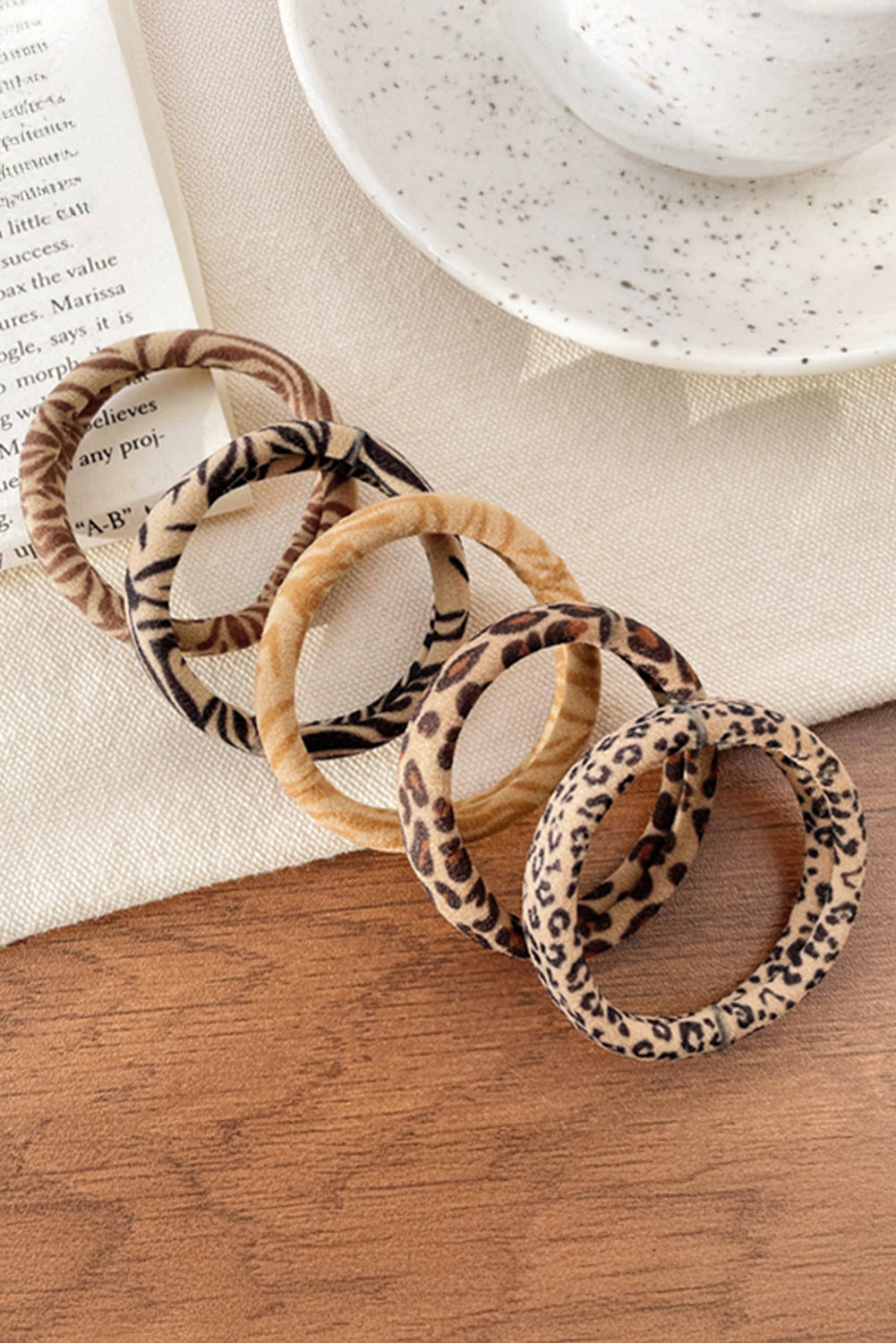 Light French Beige Leopard Print Elastic Hair Tie