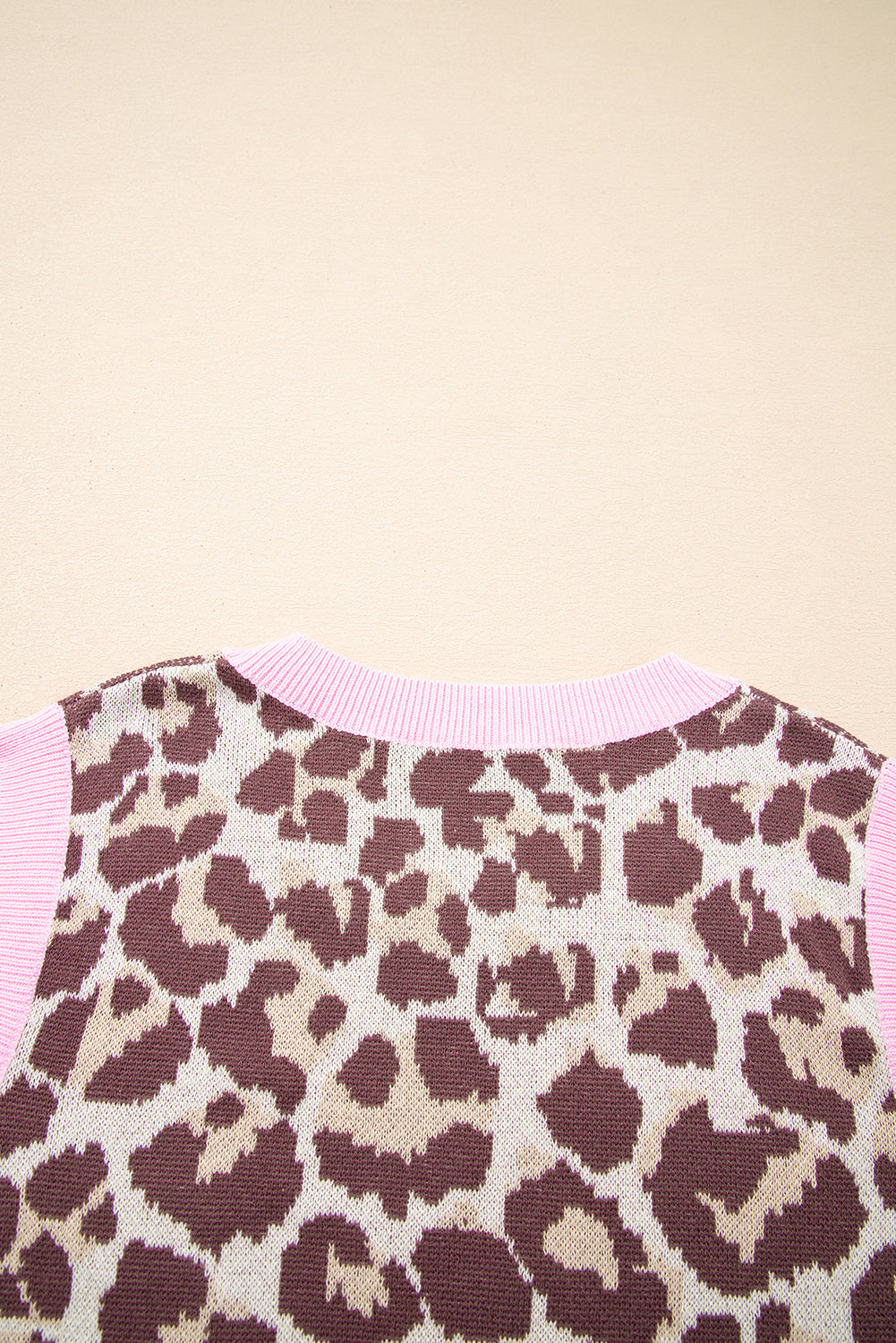 Brown Leopard Pattern Contrast Ribbed Trim Sweater Vest