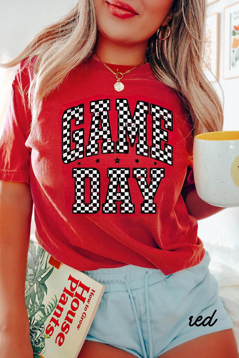 Red Checkered Game Day Graphic T Shirt