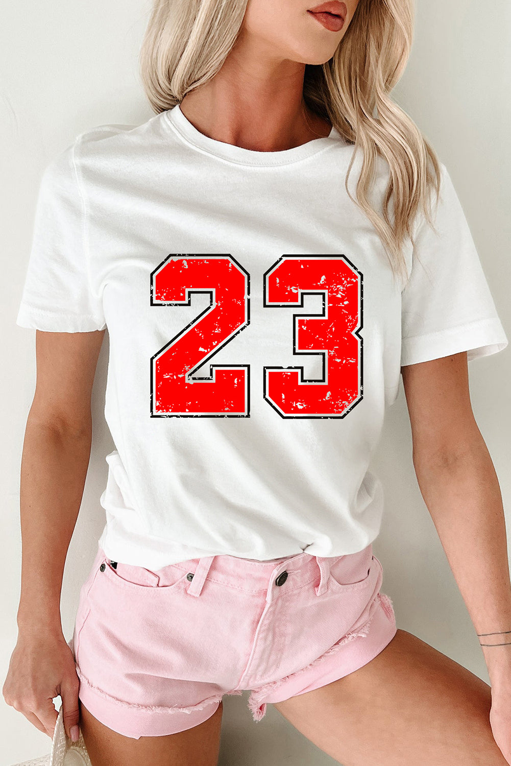 White Number 23 Print Graphic T Shirt