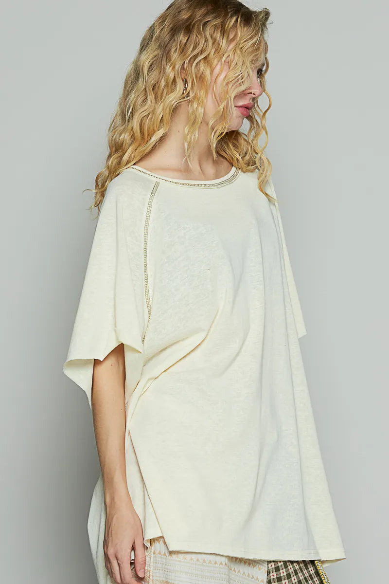 Contrast Stitching Half Sleeve Oversized T-Shirt