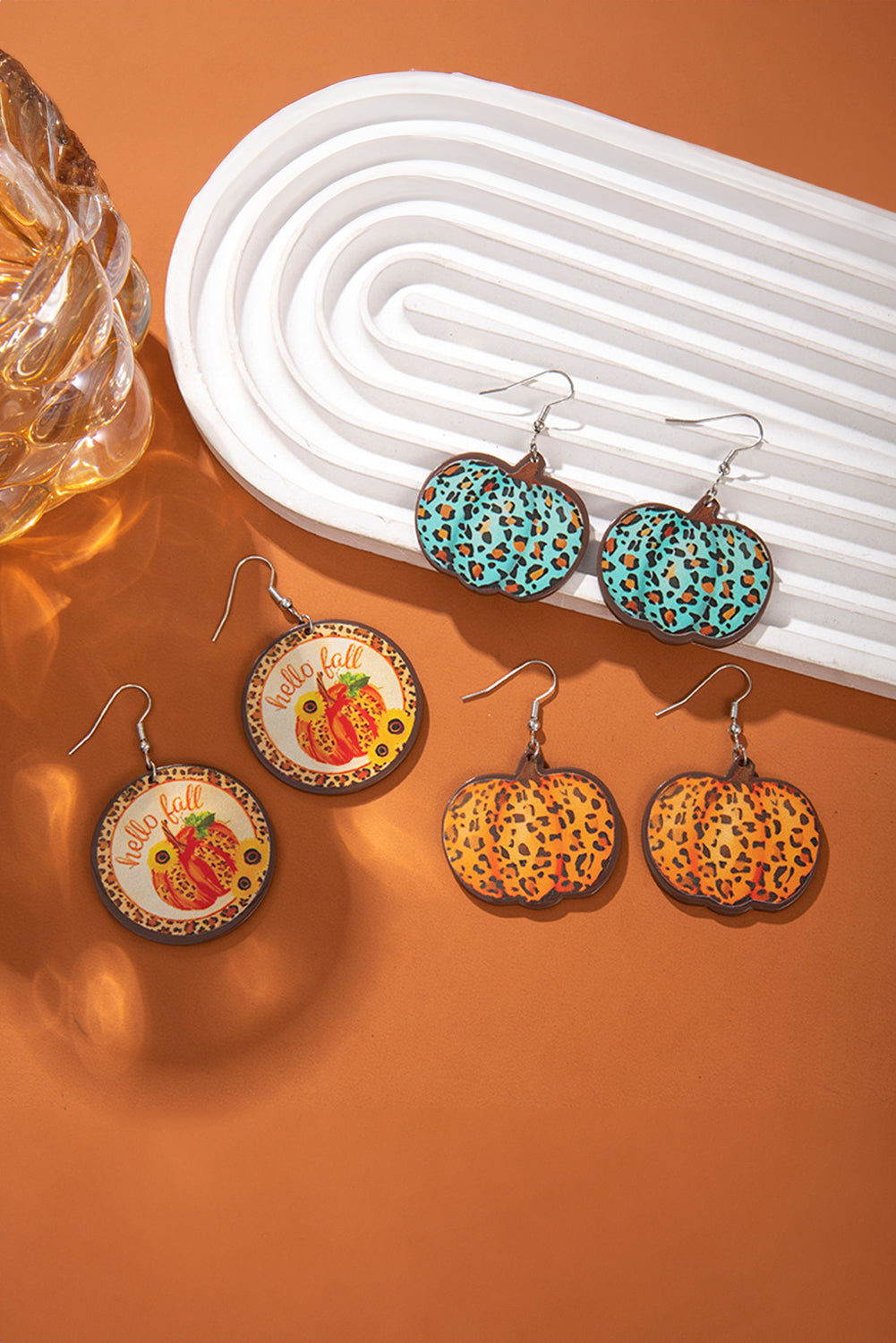 Orange Leopard Pumpkin Hook Earrings