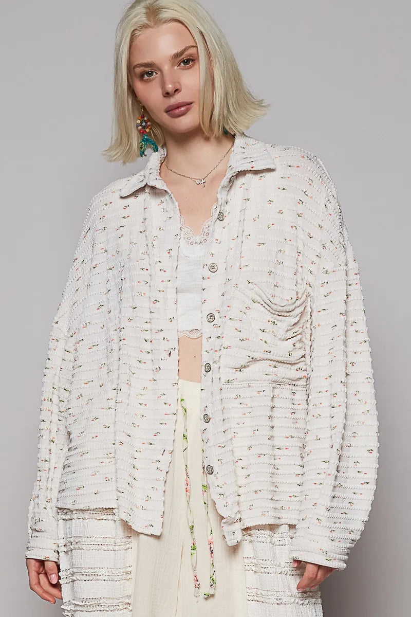 Floral Print Textured Button-Up Shirt
