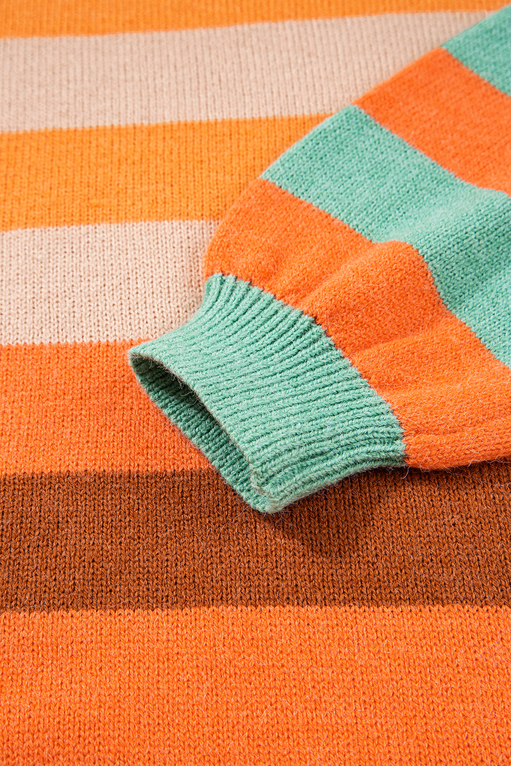 Orange Stripe Color Block High Neck Drop Shoulder Cozy Sweater