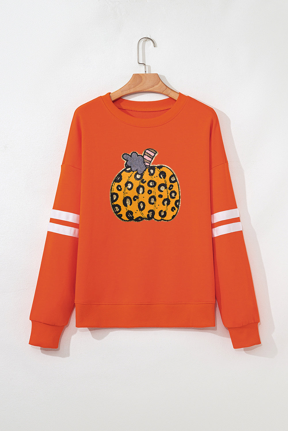 Orange Leopard Pumpkin Graphic Varsity Oversized Sweatshirt