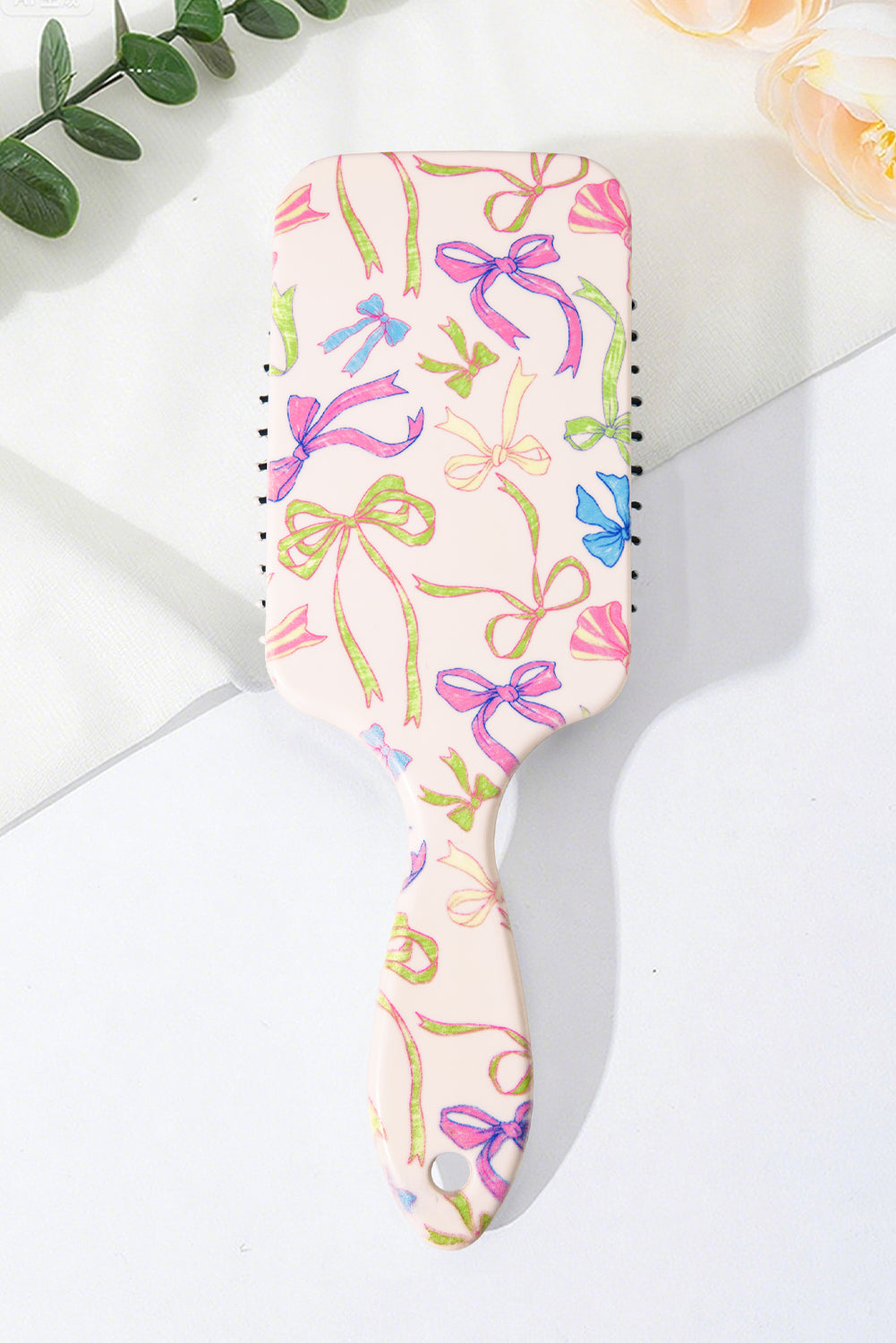 White Colorful Ribbon Bow Print Air Cushion Comb