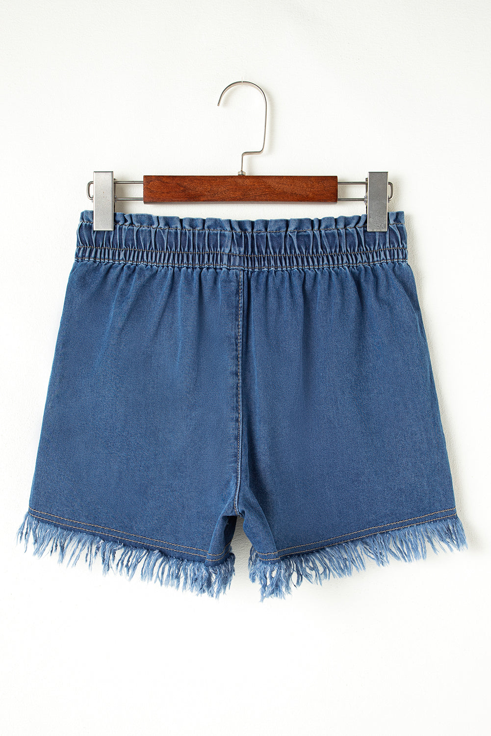 Ashleigh Blue Raw Hem Drawstring Elastic Waistband Denim Shorts with Pockets
