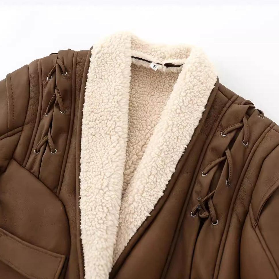 Chic French Waist Suede Jacket - Stylish Chocolate Leather Jacket for Women