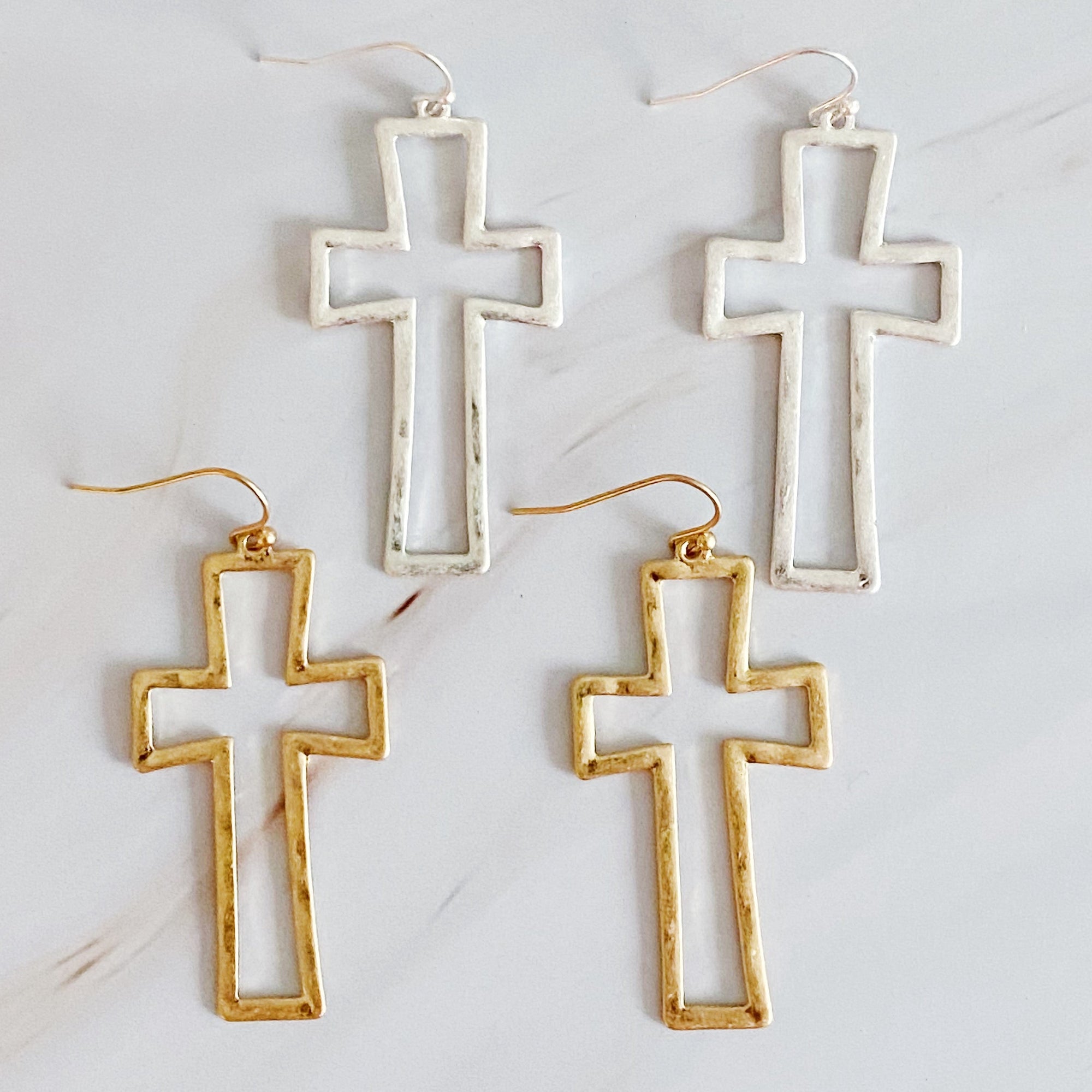 Dangle Cross Outlined Earrings-1