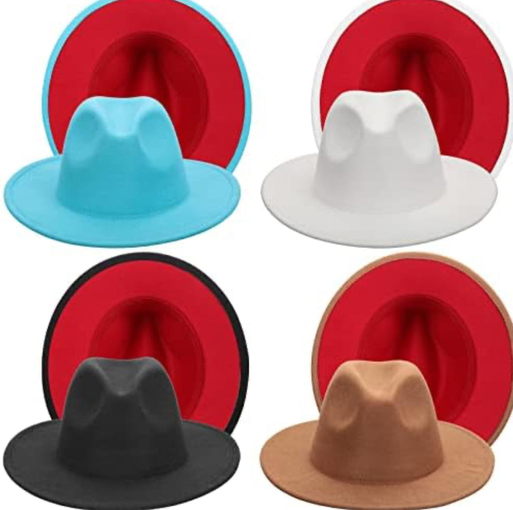 Two-Toned Fedora - 100% Cotton & Polyester Lining Adjustable Straps Unisex Hat Sizes 56-58cm Brim 7cm Height 12cm Shipped in Box-1