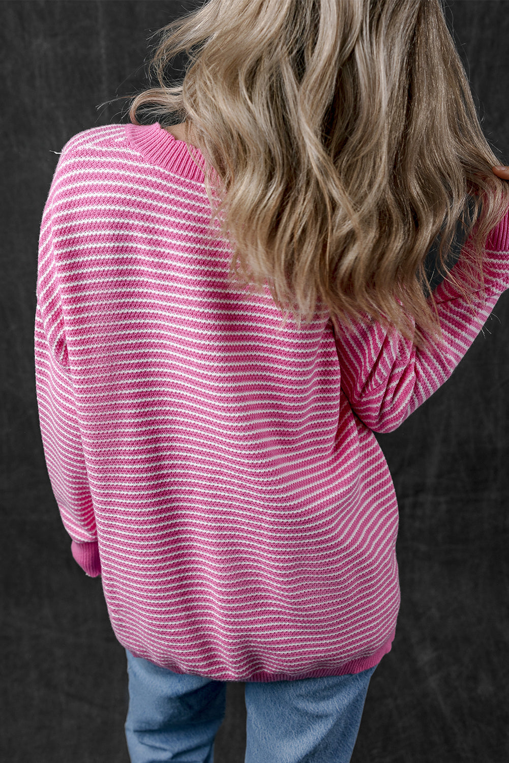Alana Striped Scallop V Neck Loose Sweater-1