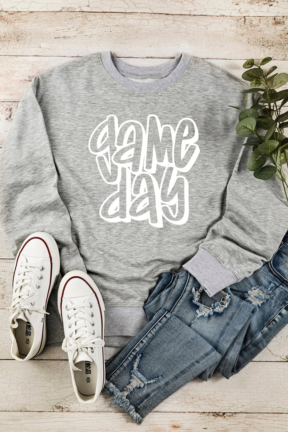 Gray game day Printed Round Neck Sweatshirt