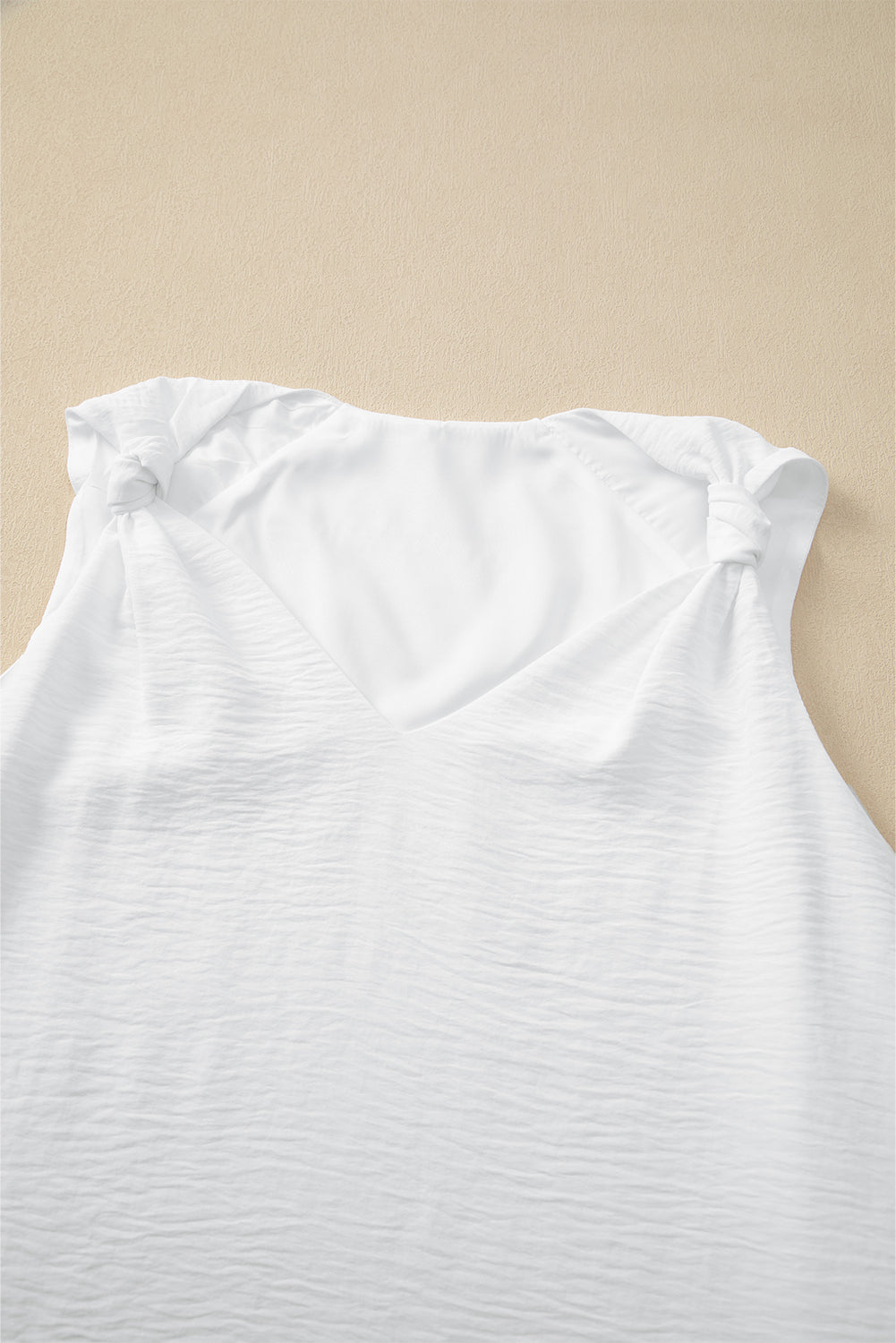 White V Neck Casual Knotted Shoulder Sleeveless Shirt
