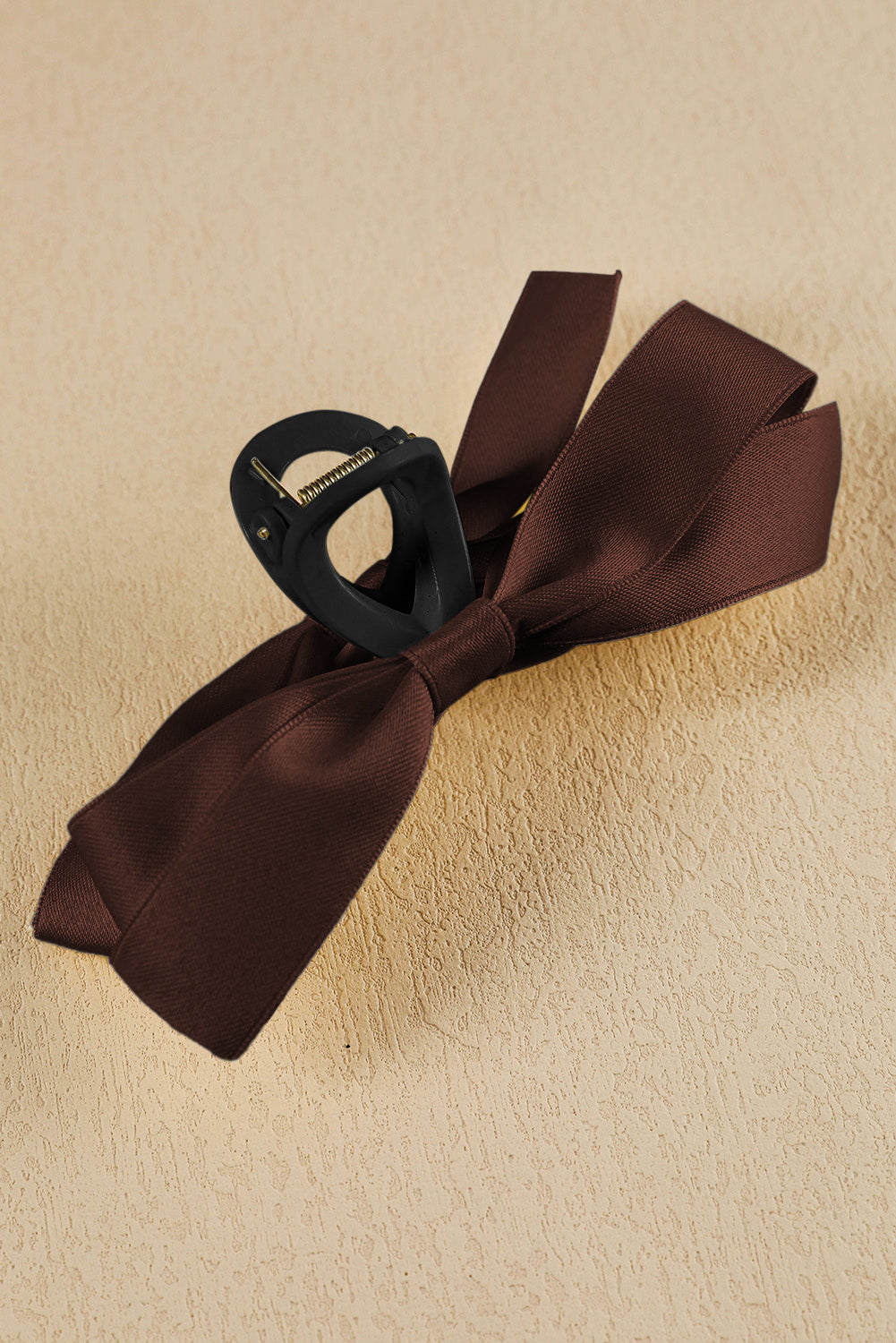 Coffee Solid Color Ribbon Bow Decor Hair Clip