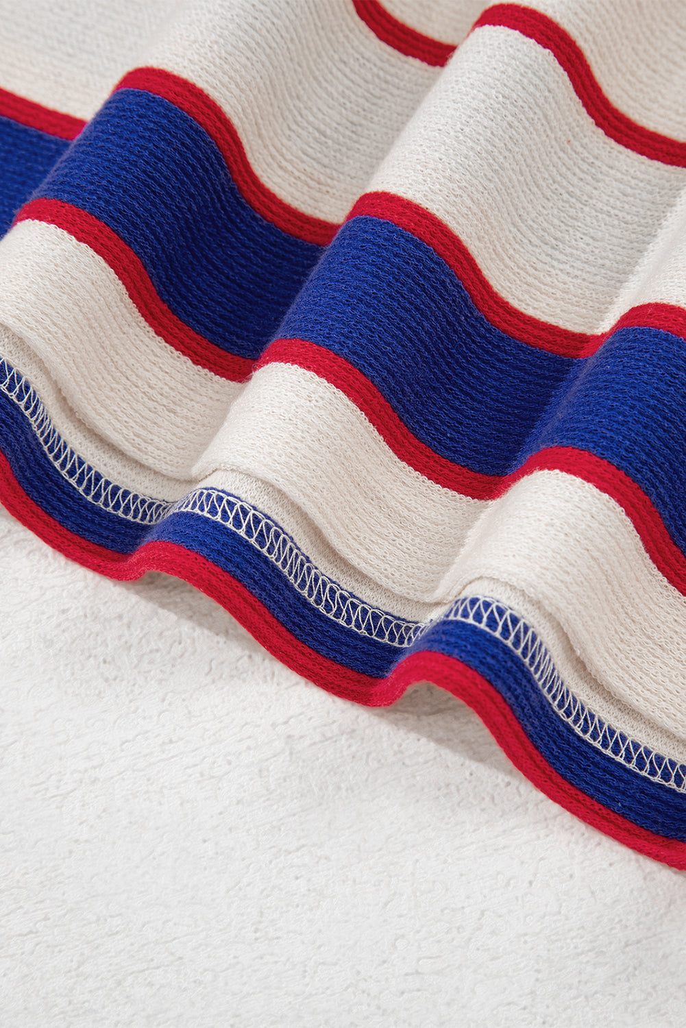 Blue Stripe Colorblock V Neck Collared Sweatshirt