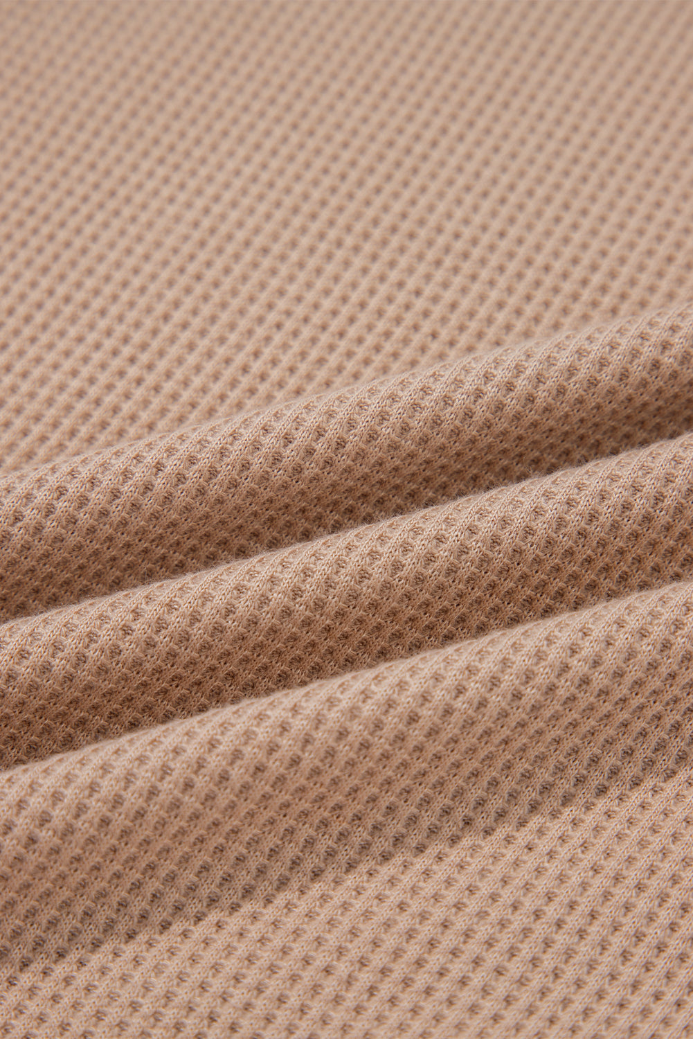 Dark Khaki Waffle Textured Patchwork Tunic Henley Top