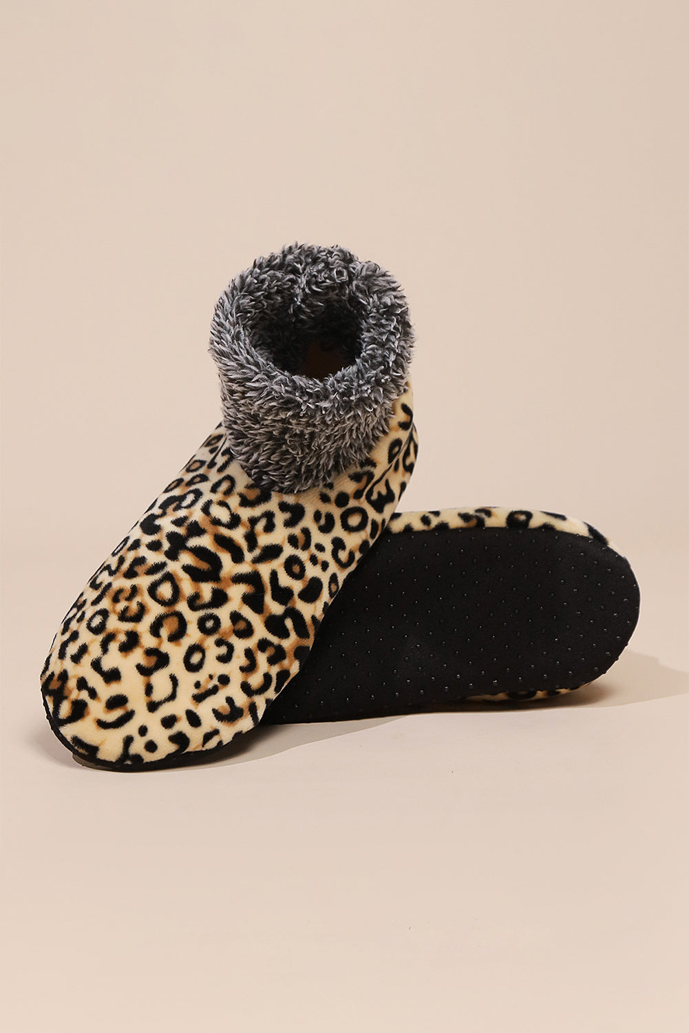 Beige Leopard Print Anti Skid Warm Slipper Socks