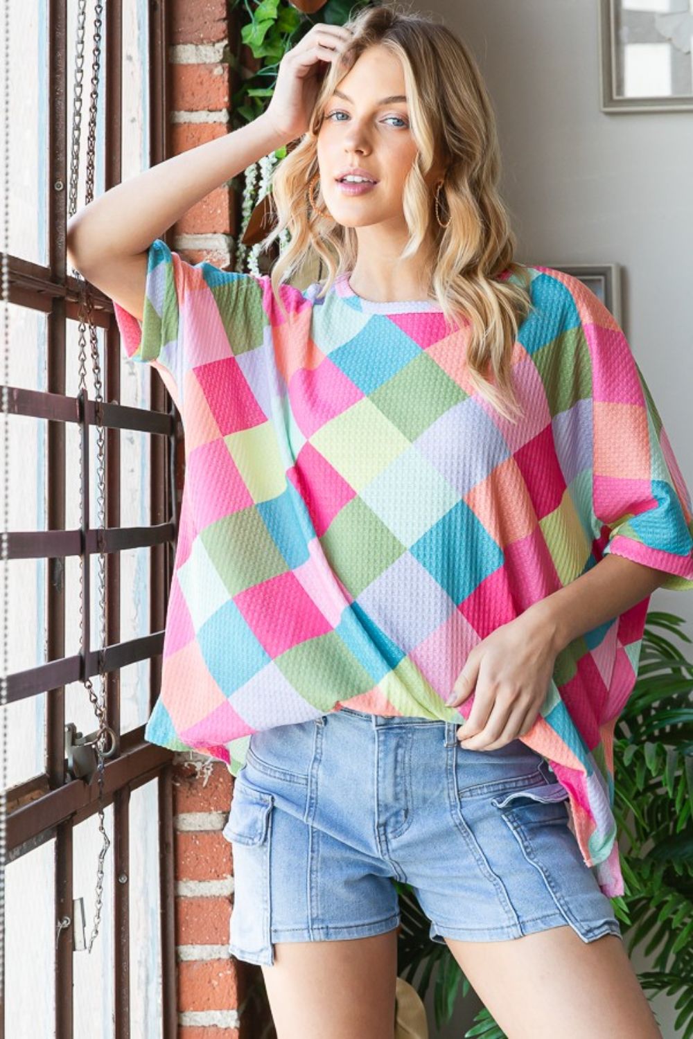 HOPELY Color Block Waffle Oversized T-Shirt-2