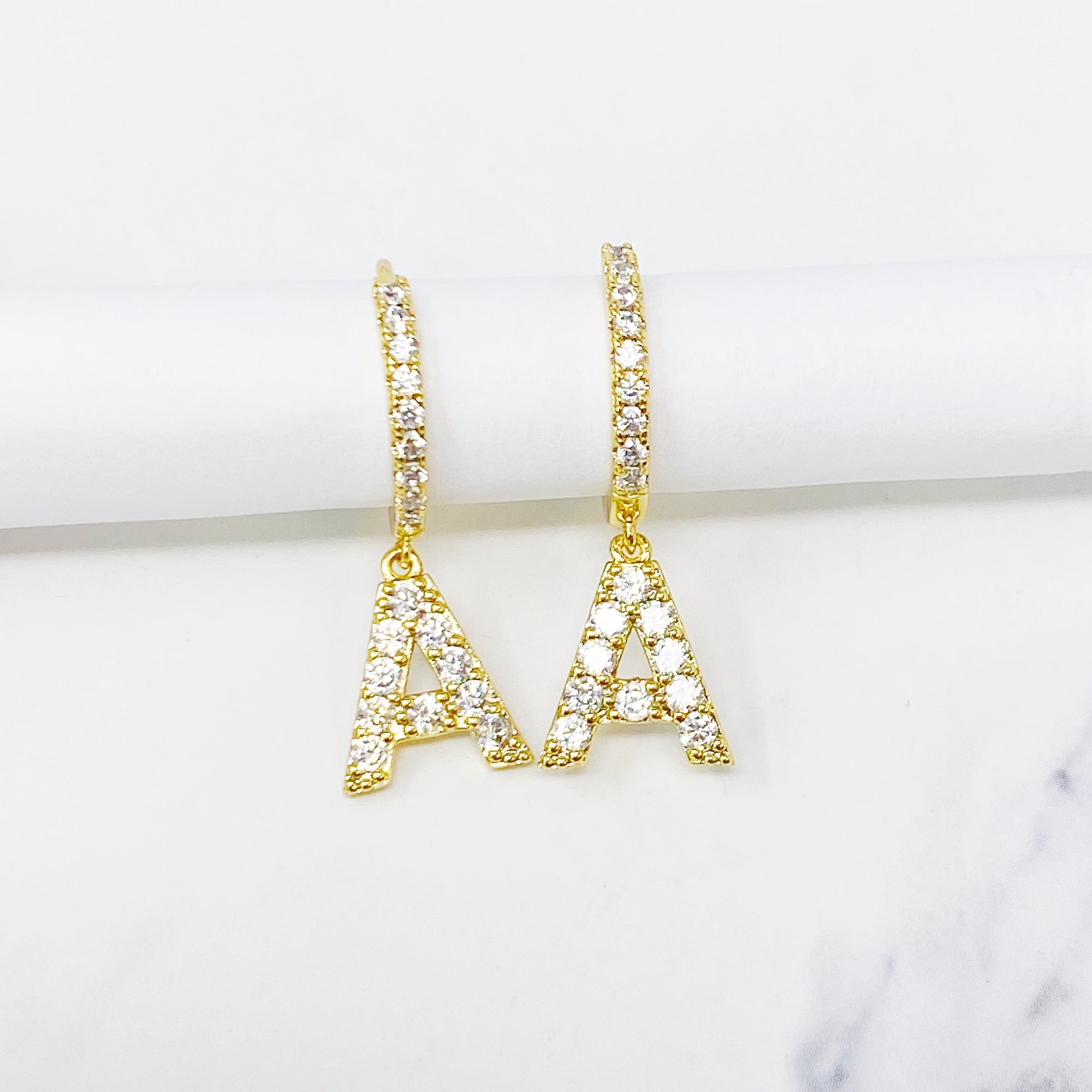 Crystal Initial Drop Earrings-5