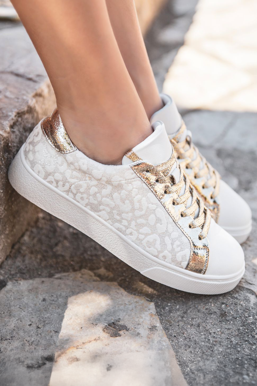 White Leopard Print Lace Up Sneaker