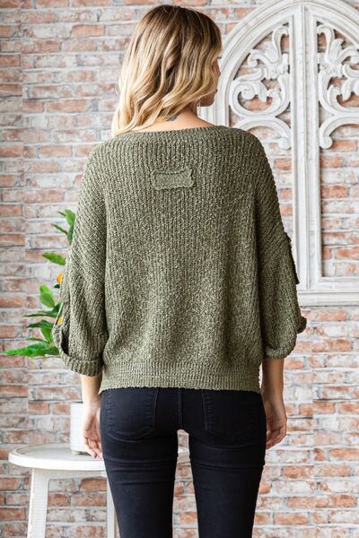 Veveret Round Neck Roll-Up Sweater-1