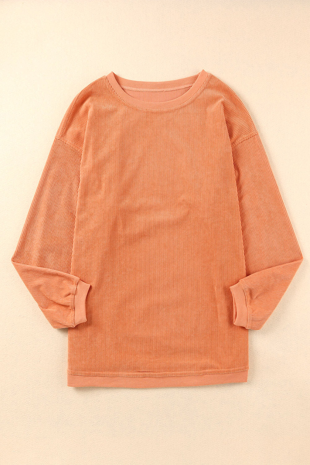 Orange Plain Drop Sleeve Crinkle Rib Oversized Sweatshirt