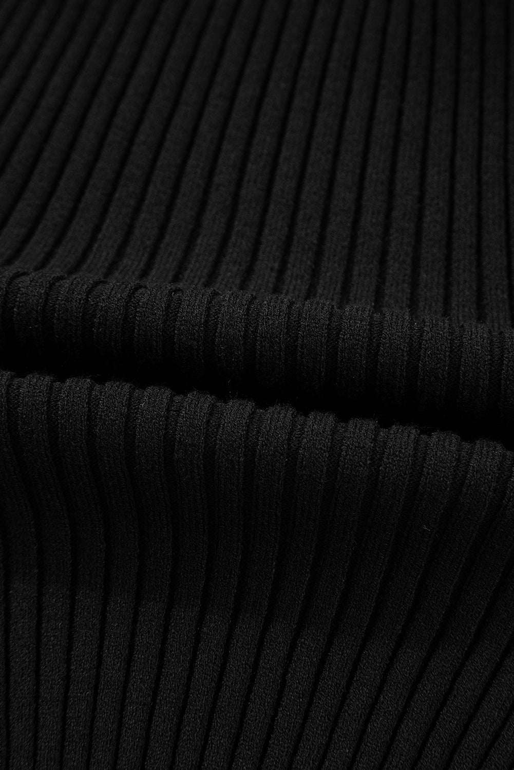 Black Ribbed Knit Cold Shoulder Choker Neck Sweater