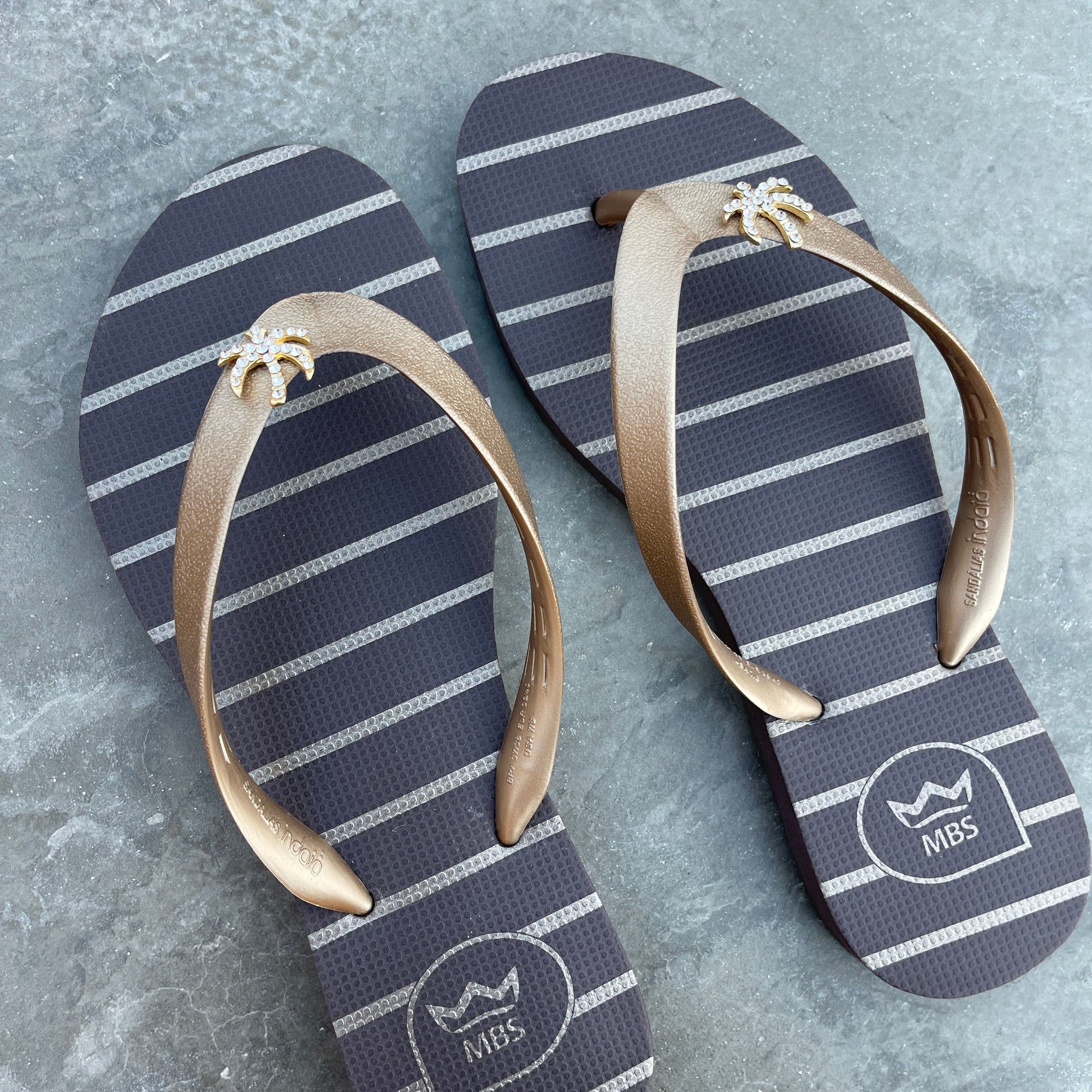 Natural Rubber Flip Flops Brown Gold Palm Tree-1