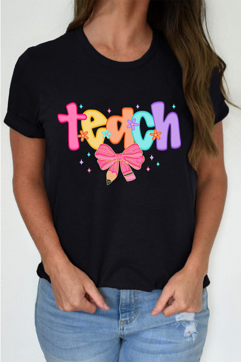 Black Teach Bow Graphic Holiday Tee